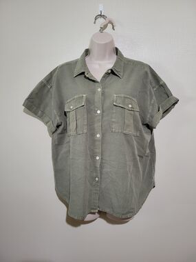 Lucky Brand Women's Short-Sleeve Button-Down Shirt - Olive